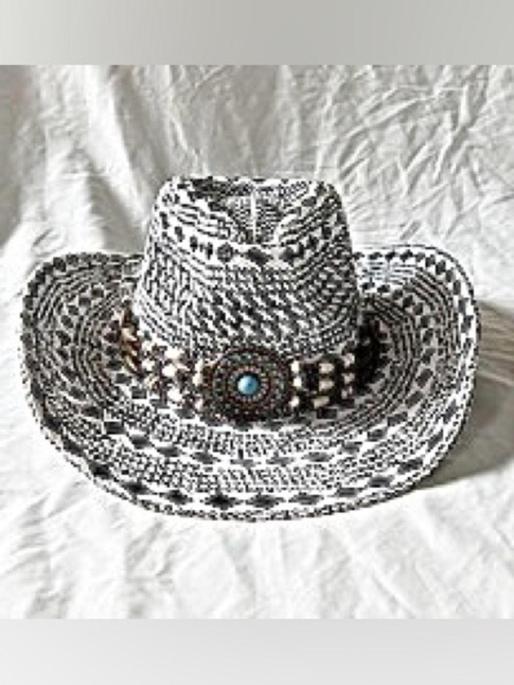Woven Boho Vintage Cowboy Hat with Turquoise Concho. Size M. NWT.